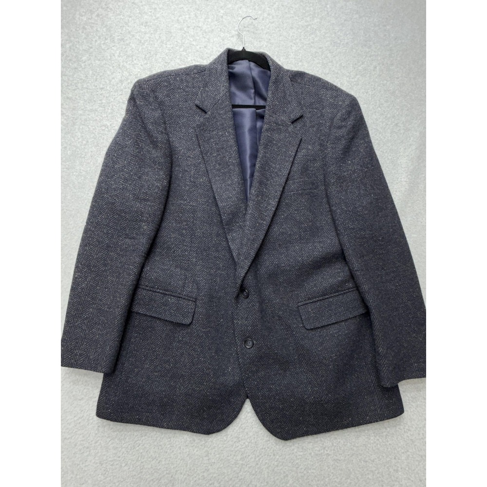 Haggar Blazer Sport Coat Mens 46 Gray Herringbone Wool Made USA Tweed Jacket